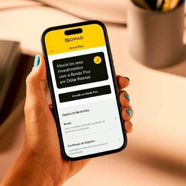Tela do aplicativo NOMAD mostrando opções de investimento Tela do aplicativo NOMAD mostrando opções de investimento
