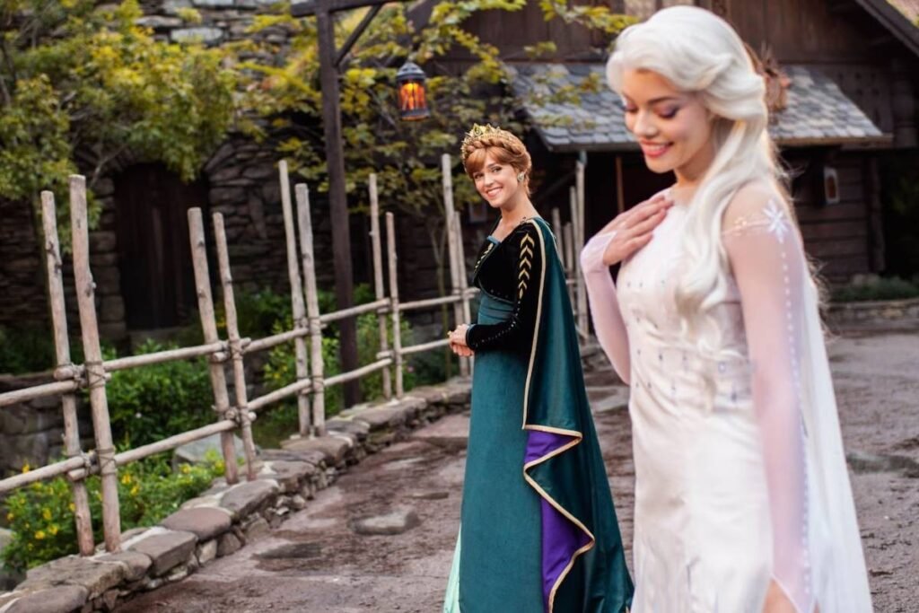 O encontro com Anna e Elsa é no pavilhão da Noruega no Epcot